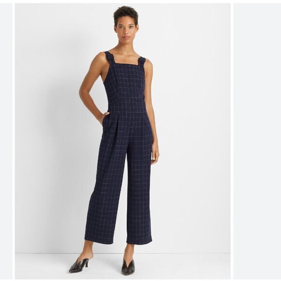 CLUB MONACO NAVY CHECKERED SELF-BUCKLE OVERALL JUMPSUIT - 4 - Picture 1 of 10